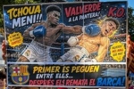 对家玩梗😂巴萨球迷在诺坎普外展示的横幅😅🥊